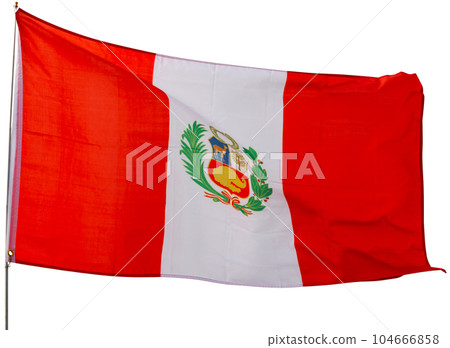 Flag of Peru waving on white background 104666858