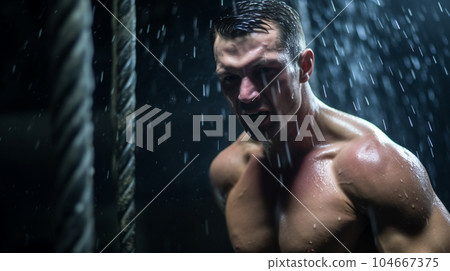 A man training hard at a sports gym AI image 104667375