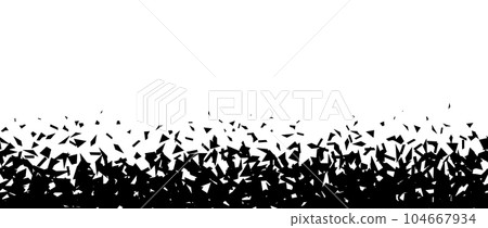 Debris and shatters in horizontal border. Black broken pieces, specks, speckles, particles, shivers. Abstract explosion and burst textured repeating background. Vector illustration Debris and shatters in horizontal border. Black broken pieces, specks, speckles, particles, shivers. Abstract explosion and burst textured repeating background. Vector illustration 104667934