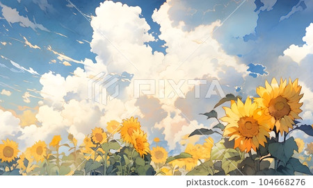與雲彩和藍天的向日葵 104668276