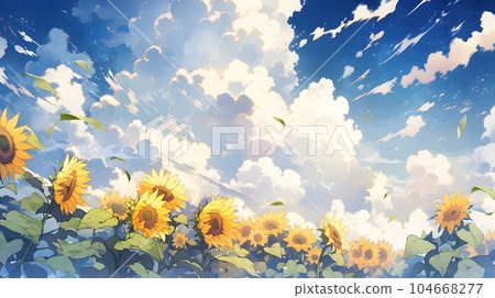 與雲彩和藍天的向日葵 104668277