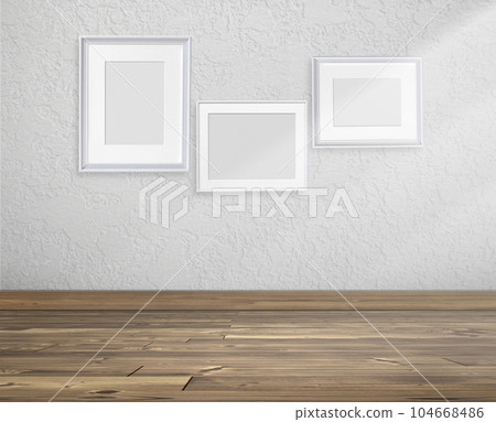 picture frame in White empty room and wooden floor with sunlight cast shadows on wall picture frame in White empty room and wooden floor with sunlight cast shadows on wall 104668486