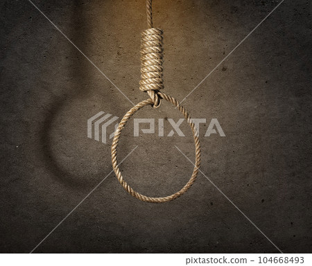 suicide concept. noose with shadow on dark wall background 104668493