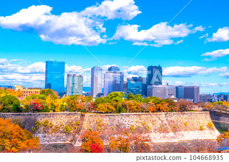 Autumn leaves of Osaka Castle Park and Osaka Business Park 104668935