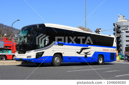 Chugoku JR bus running in Kobe city Chugoku JR bus running in Kobe city 104669080