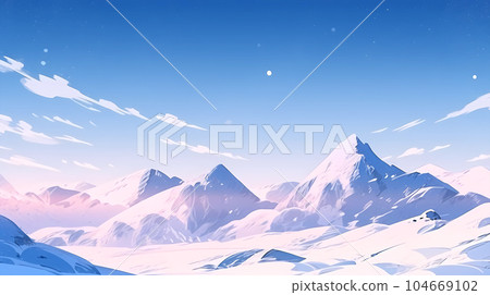 手绘卡通唯美雪山风景插画 104669102