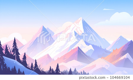 手绘卡通唯美雪山风景插画 手绘卡通唯美雪山风景插画 104669104