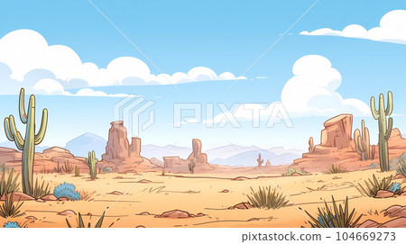 Hand drawn cartoon beautiful desert west wilderness landscape illustration 104669273