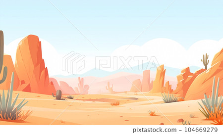 手绘卡通唯美沙漠西部荒野风景插画 手绘卡通唯美沙漠西部荒野风景插画 104669279