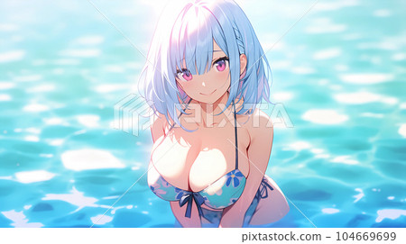 hand drawn cartoon beautiful illustration of girl in summer swimsuit hand drawn cartoon beautiful illustration of girl in summer swimsuit 104669699