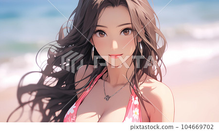 hand drawn cartoon beautiful illustration of girl in summer swimsuit hand drawn cartoon beautiful illustration of girl in summer swimsuit 104669702
