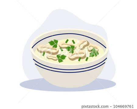 Seafood Porridge,Boiled rice soup. Thai traditional rice soup with squid. Flat vector cartoon illustration 104669761