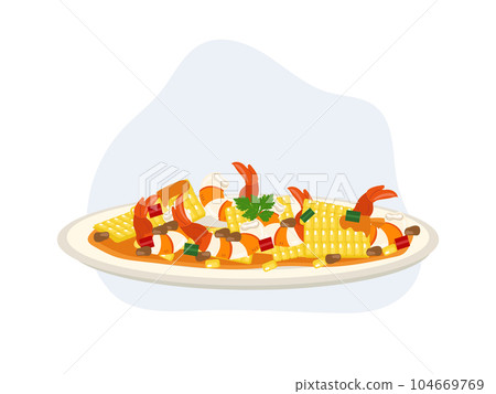 spicy cooked shrimp salad with corn. Thai food, Seafood. spicy cooked shrimp salad with corn. Thai food, Seafood. 104669769