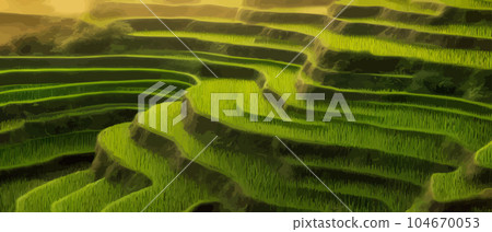 Terraced plantation poster Chinese rice fields 104670053
