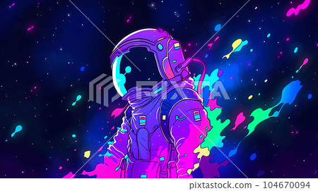 hand drawn cartoon beautiful spaceman illustration 104670094