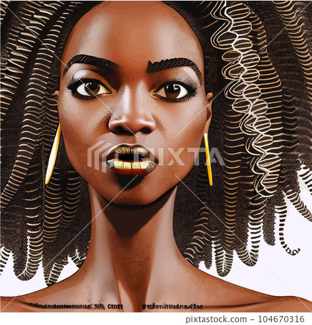 Black Afro African American girl woman lady vector illustration portrait 104670316