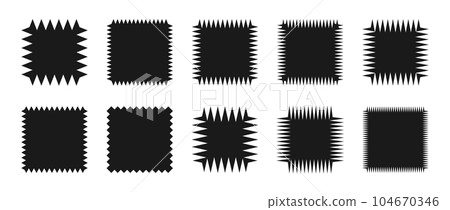 Zig zag edge square shape set. Jagged elements collection. Graphic design elements for decoration, banner, poster, template, sticker, badge. Vector Zig zag edge square shape set. Jagged elements collection. Graphic design elements for decoration, banner, poster, template, sticker, badge. Vector 104670346