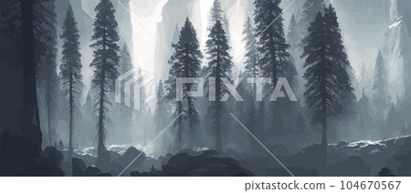 Twilight forest background. Scary fashion landscape vector image 104670567