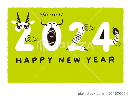 New Year's card 2024 Reiwa 6 Year of the Dragon Dragon text space New Year's card 2024 Reiwa 6 Year of the Dragon Dragon text space 104670624