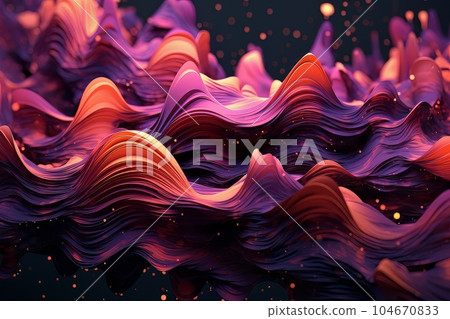 Futuristic abstract texture background with neon violet and orange waves AI 104670833