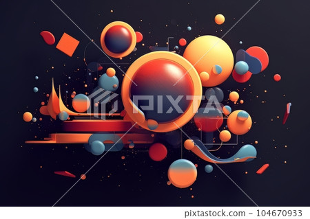 Abstract psychedelic 3D background futuristic bright bumps and balls. AI 104670933