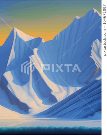 Stunning snow-capped mountains, Mountain Landscape, Alpine Snow, Vector 104671097