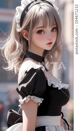 手绘卡通唯美穿女仆装的女孩插画 104671232