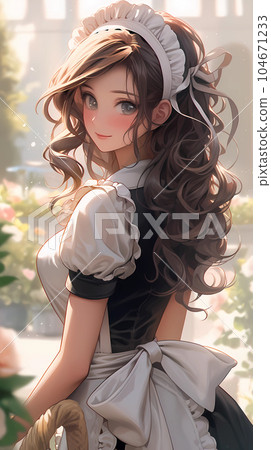 手绘卡通唯美穿女仆装的女孩插画 104671233