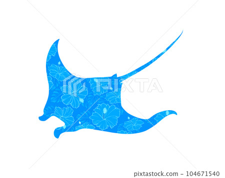 Illustration of a manta ray with a hibiscus pattern on a blue background 104671540