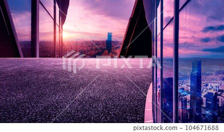 Asphalt road and city skyline of modern city at sunset Asphalt road and city skyline of modern city at sunset 104671688