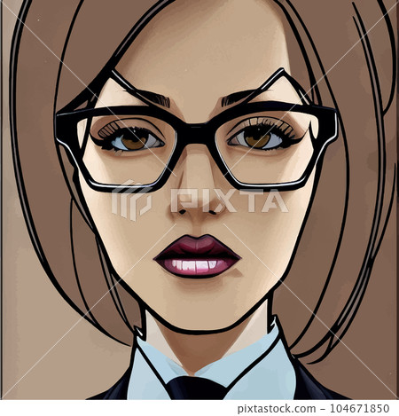 Closeup portrait confident young woman with serious expression in glasses Closeup portrait confident young woman with serious expression in glasses 104671850