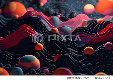 Abstract artwork 3d background with spheres and embossed lines AI 104671851