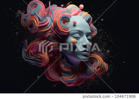 Abstract woman with pansexual hair color, cyberpunk lgbt doll AI 104671906