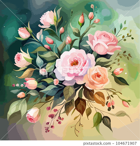 Vector floral bouquet design garden pink peach creamy powder pale Rose wax 104671907