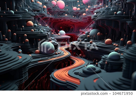Abstract artwork 3d Digital art, geometric abstract city road in grand canyon AI 104671950