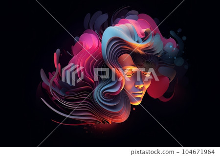 Abstract female face in lgbt pansexual colors on black background AI Abstract female face in lgbt pansexual colors on black background AI 104671964
