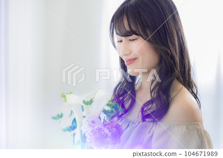 Hair care Portrait of a woman with long hair 104671989