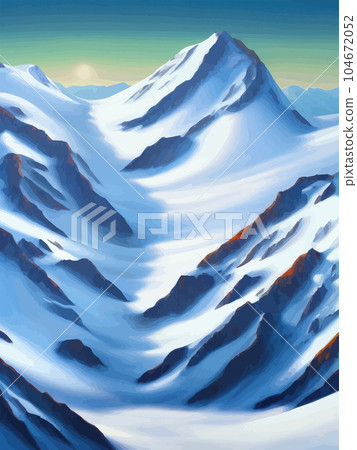 Stunning snow-capped mountains, Mountain Landscape, Alpine Snow, Vector 104672052