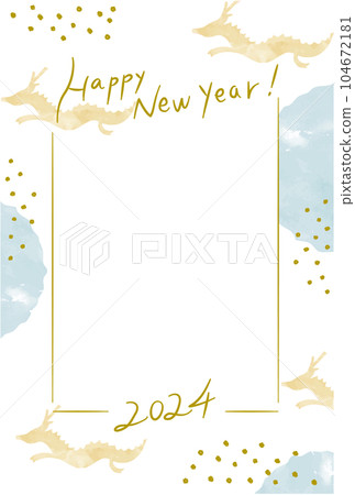 2024龍年相框新年賀卡龍年海馬寵物及家人照片可放置 104672181