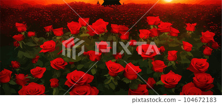 Drawing field red rose flowers and blurred background view dark mysterious Drawing field red rose flowers and blurred background view dark mysterious 104672183