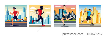 Banner Runners set. Flat vector concept illustrations athletes running in park 104672242