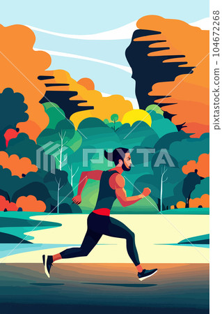 Urban fitness. Vector illustration flat design on young adult man running 104672268