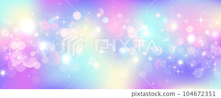 Rainbow unicorn background. Pastel glitter pink fantasy galaxy. Magic mermaid sky with bokeh. Holographic kawaii abstract space with stars and sparkles. Vector Rainbow unicorn background. Pastel glitter pink fantasy galaxy. Magic mermaid sky with bokeh. Holographic kawaii abstract space with stars and sparkles. Vector 104672351