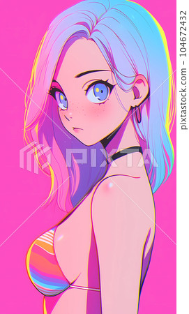 hand drawn cartoon beautiful illustration of girl in summer swimsuit 104672432