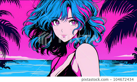 hand drawn cartoon beautiful illustration of girl in summer swimsuit 104672434