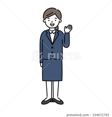 穿著西裝的女人展示手掌並解釋的插圖素材 104672765