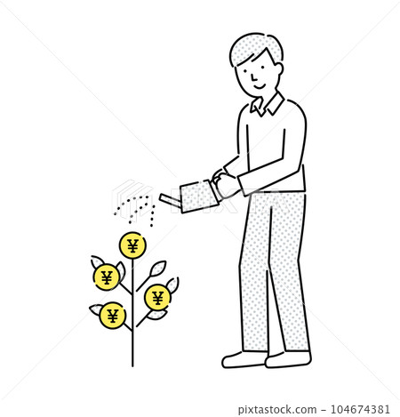 一個人用錢澆樹的矢量圖（日元） 104674381