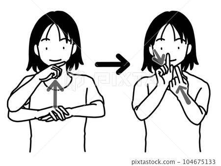 一位年輕女子用手語說“很高興見到你”(鮑勃發,T 卹,正面圖,黑白) 一位年輕女子用手語說“很高興見到你”(鮑勃發,T 卹,正面圖,黑白) 104675133