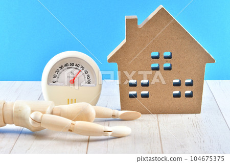 Image of heat stroke with hygrometer and lying doll Image of heat stroke with hygrometer and lying doll 104675375