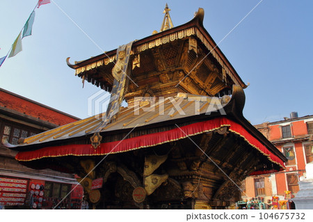 Kathmandu Valley, a world cultural heritage site in Nepal, the golden Buddhist temple of Swayambhunath, a Tibetan Buddhist temple on a hill Kathmandu Valley, a world cultural heritage site in Nepal, the golden Buddhist temple of Swayambhunath, a Tibetan Buddhist temple on a hill 104675732